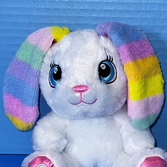 Build A Bear Buddies Smallfrys Bunny Rabbit White Rainbow Ears 7" Plush Easter - Picture 2 of 5